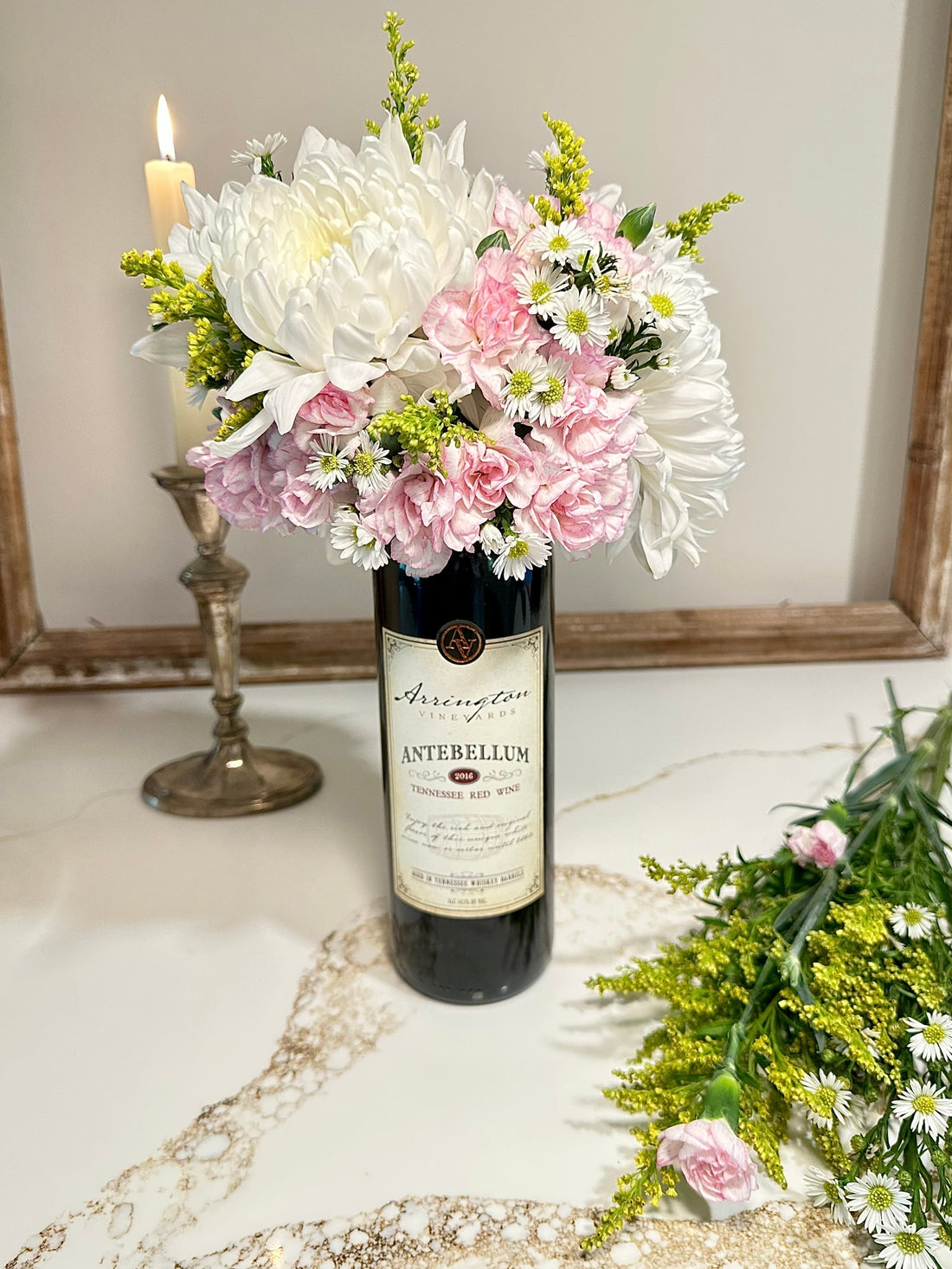 How To Make A Beautiful DIY Floral Wine Bottle Gift For Mom, Under $30
