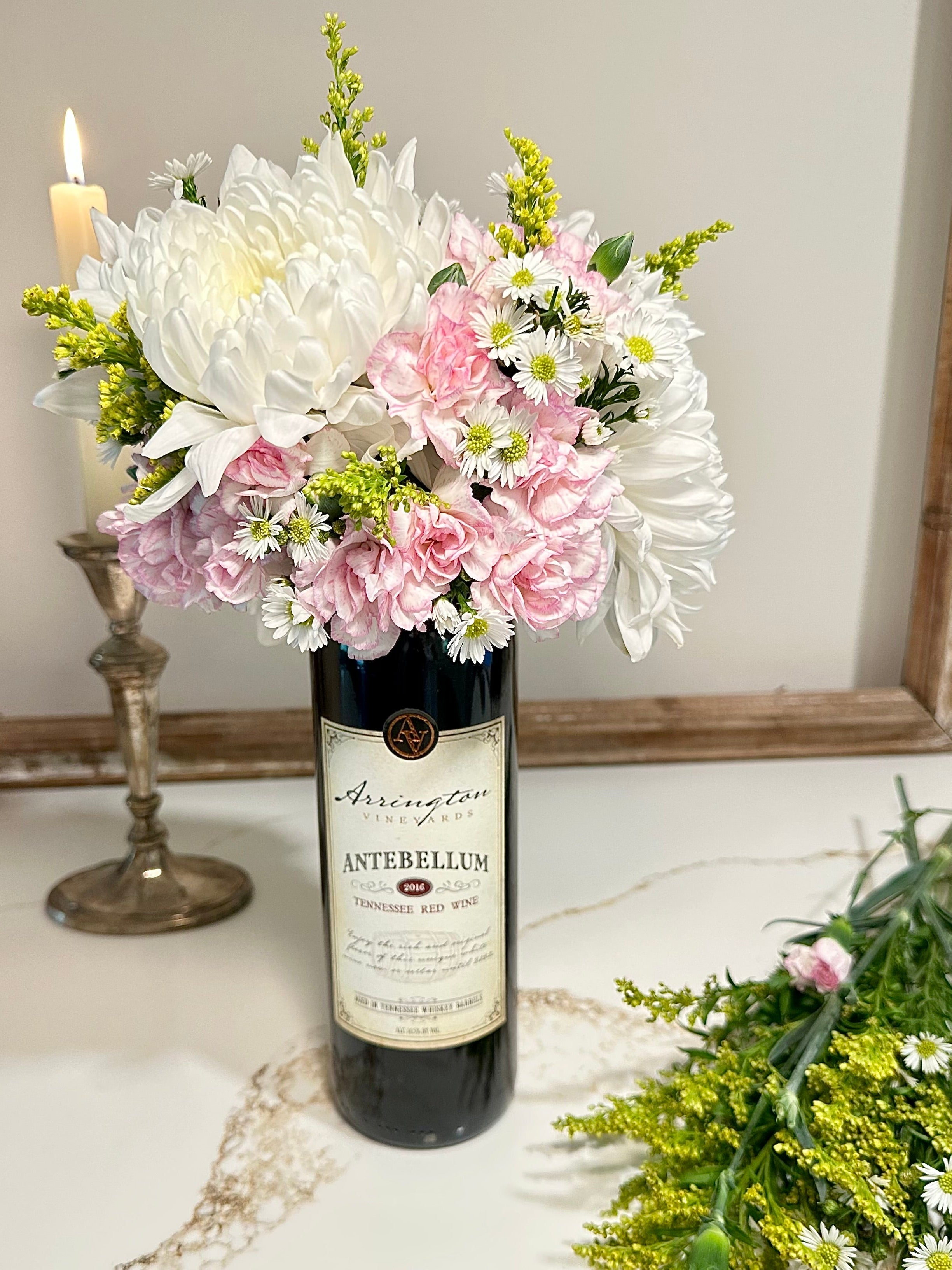 luxury styled gift idea for her bottle of wine flowers elegant presentation halogiftsandgoods
